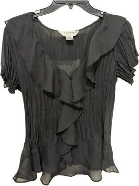 Allison Taylor Black Ruffled V-Neck Blouse